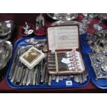 Assorted Plated Cutlery, including cased Royal Crown Derby tea knives, Revlon powder compact,