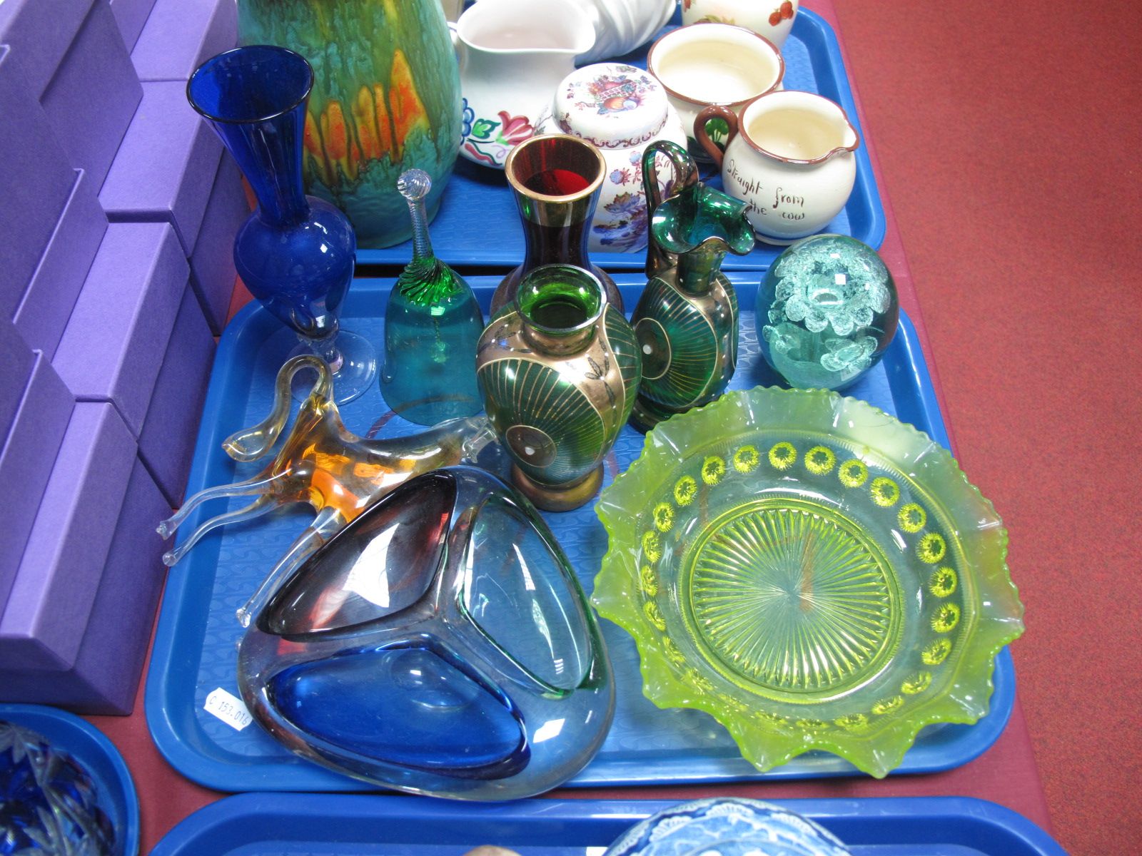 XIX Century Glass Dump, with sprouting flower decoration, mid XX Century triform ashtray, other