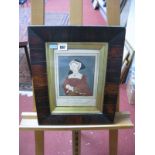 Circa XIX Century Watercolour of Jane Seymour, in a mahogany frame, 15 x 12.5cms.