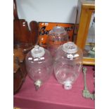 Three Victorian Etched Glass Spirit Barrels, all with glass stoppers, one with metal tap.