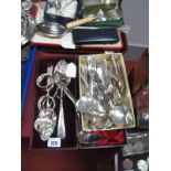 A Pair of Decorative Plated Berry Spoons, in fitted case, together with assorted plated cutlery,