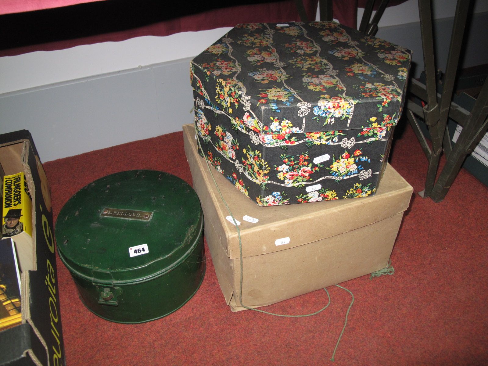 A Military Travel Mirror, plus two hat boxes and ladies hats.