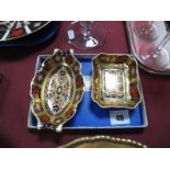 A Royal Crown Derby Imari Pin Dish, of shaped oval form, pattern 1128, and a Royal Crown Derby pin