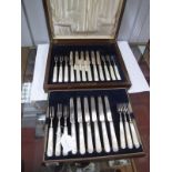 A Matched Set of Twelve Hallmarked Silver Dessert Knives and Forks, GH, Sheffield 1925, 1930,