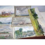 # (Frank) H.F. Constantine Three Signed Watercolours, comprising power plant, sepia village street