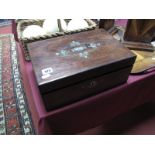 XIX Century Rosewood Writing Box, the top with brass and mother of pearl inlay, interior with a