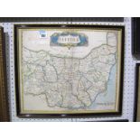 Robert Morden XVIII Century Map of Suffolk, hand coloured, 35.5 x 42cms.