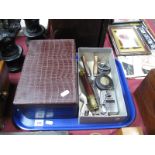 A Leather Box Containing Cufflinks, whistle, etc, plus a small box of collectables, including