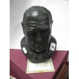A Black Basalt Bust of Sir Winston Churchill, modelled by John Bromley, on wooden plinth, limited