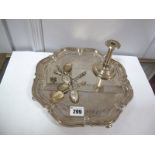 A Hallmarked Silver Salver, HA, Sheffield 1940, together with apostle teaspoons (damages) and a