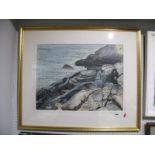 •James Hawkins (b.1954) Rocks by Loch Broom Pastel, signed and dated 1981 lower right and titled