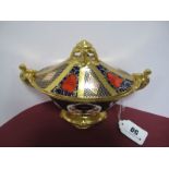 A Royal Crown Derby Imari Twin Handled Pedestal Urn, domed lid, pattern 1128, date code XLV.