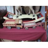 Two Mid XX Century French Wooden Toys. A tipping lorry, 40cms long and a horse and cart, 42cms long.