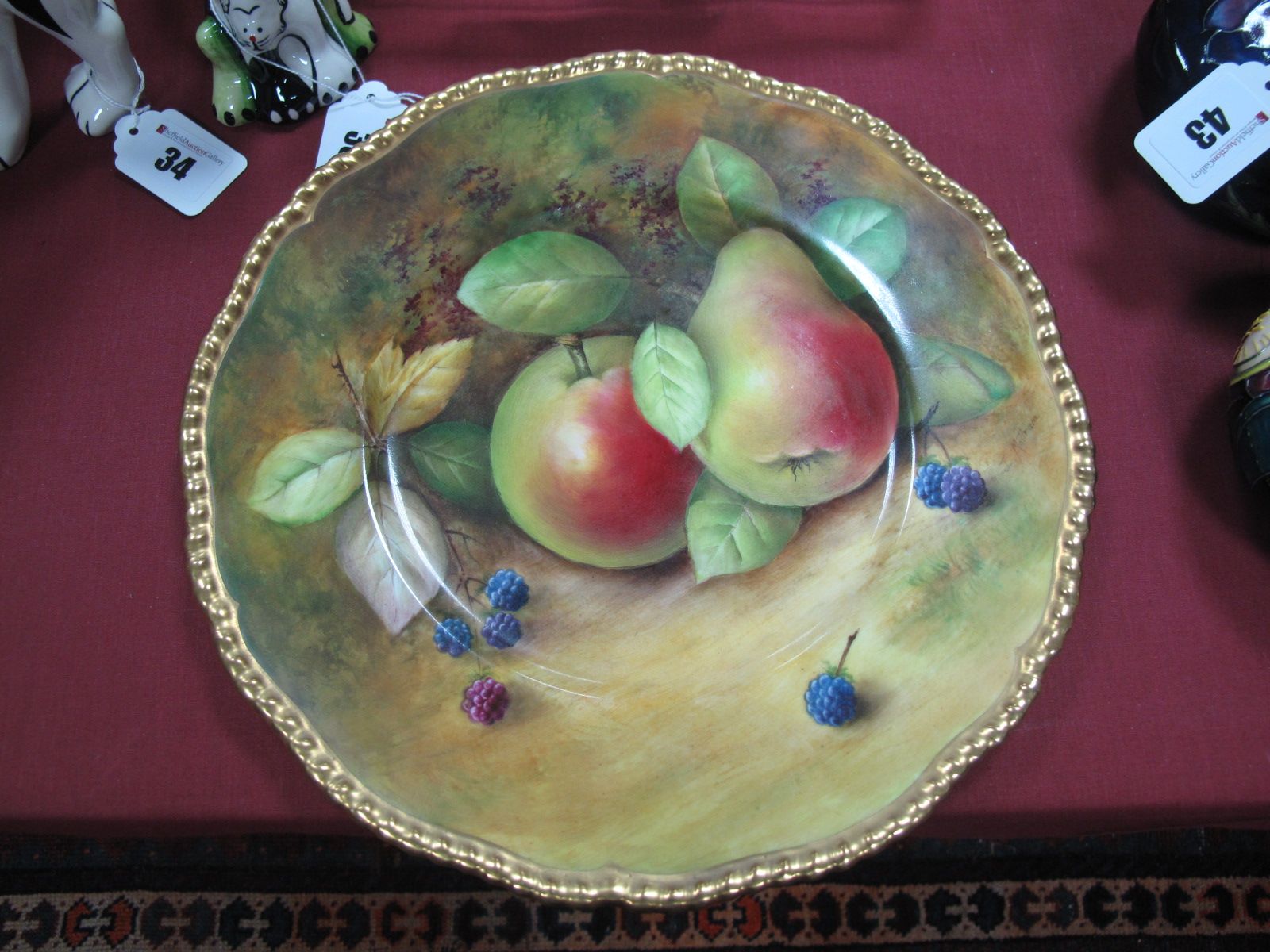 A Coalport Bone China Cabinet Plate, handpainted with apple, pear and berries, signed J. Mottram,