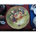 A Coalport Bone China Cabinet Plate, handpainted with peaches and berries, signed P. Gosling, within