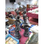 A Pair of Early XX Century Spelter Figures of "Le Jour" and "La Nuit", star and torch wielding