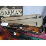 XIX Century Violin, with one piece back, labelled "Josef Klotz in Mittenwalde Anno 1795" (cracks