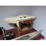 A Scratchbuilt Wooden Hulled Radio Controlled Pond Yacht, 35inch (90cms) long, 11inch (28cms)