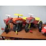 Three 1960's/ 1970's Three Wheel Childs Ride On Pedal Tractors. All plastic, two by Sharna, one by