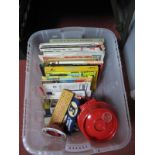 A Quantity of Books and Magazines Relating to Trains and Buses, with Watneys Red Barrel keg Holder