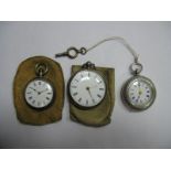 A Continental Cased Lady's Fob Watch, the white dial with blue Roman numerals and gilt highlights,