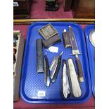 Decorative Mother of Pearl Handled Cutthroat Razor, cased, together with other razors etc :- One