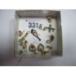 A Pair of 9ct Gold Earrings, claw set with drop below, together with further assorted earrings and