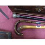 A XIX Century Ebonised Walking Stick, together with other walking sticks.