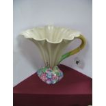 A Clarice Cliff Newport Pottery Waisted Jug Vase, with wavy rim, floral base with yellow and green