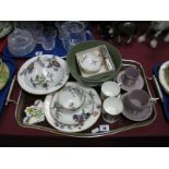 Wedgwood Jasperware Bowl (green), two cups and saucers (lilac), Wedgwood floral muffin dish and