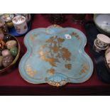 A Late XIX Century Staffordshire China Twin Handled Tea Tray, of quatrefoil form, gilt transfer