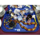 Caithness Paperweights, carved shell, Sylvac cat, Russian tiger, necklaces, etc:- One Tray