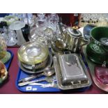 A Plated Tureen, XIX Century plated teapot, fish knives and forks, plated dish, etc.