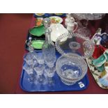 A Heavy Cut Glass Pedestal Bowl, with prism cut decoration, a set of six crystal sherry glasses,