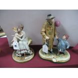 A Capo di Monte Figure Group of a Grandfather with child and balloon; Another mother and child