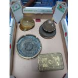 A WWI 1914 Christmas Tin, plus three pieces of trench art.