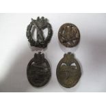 Four German Third Reich Campaign Badges. Two tank battle, one general assault and infantry