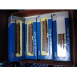 Four "N" Gauge Model Railway British Railway "Teak Gresley" Coaches by Dapol, all boxed, all