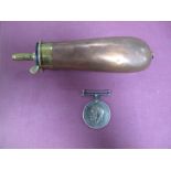 A Copper Powder Flask, by James Dixon and Sons of Sheffield, plus a WWI War Medal to T4-042220 Dvr