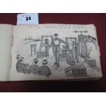 A WWI Sketch Book, containing approximately forty black and white pen and ink military sketches.