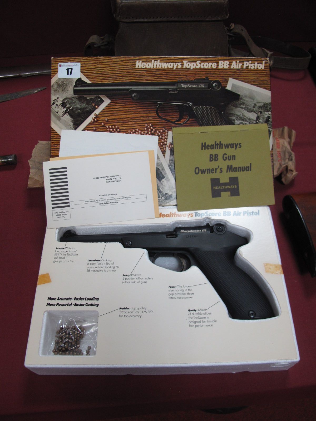 A Healthways Top Scorer Sharpshooter 175 AB Air Pistol, appears unused. Boxed with all paperwork.