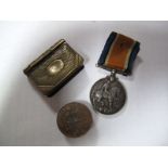 A WWI War Medal to 145720 Spr R.H. Hague Royal Engineers, plus a brass vesta case in the form of a