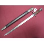 A 1907 Pattern British Bayonet. 43cms fullered blade, stamped with WD arrow and George cypher.