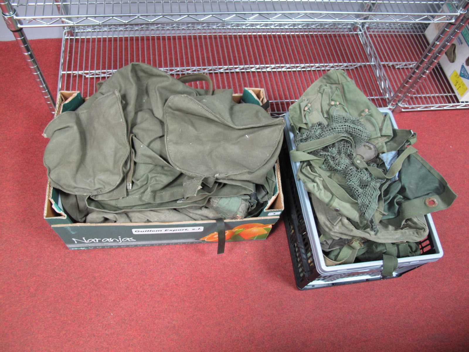 A Quantity of Mid XX Century and Later Military Canvass Bags, webbed belts and associated items.