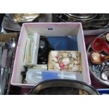 Mother of Pearl Spoons, coin bracelet, medallion pendant, pen, folding knife etc :- One Box