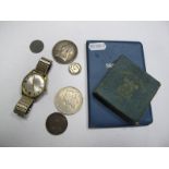 Mondaine Incabloc 25 Jewels Gents Wristwatch, John Wilkinson workhouse token, 1893 and 1951