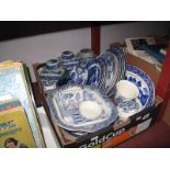 A Collection of Blue and White Wares, including reproduction Ringtons tea canisters, Ringtons jug,