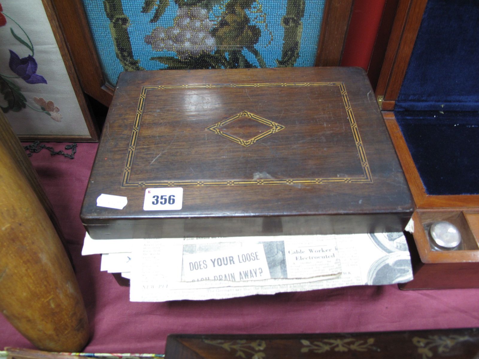 A XIX Century Inlaid Mahogany Box, with lift out tray, containing letters, newspaper cuttings,