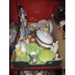 A Wedgwood Leaf Moulded Part Dressing Table Set, model figures in period costume, Meakin tureen,