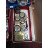 A Collection of Brass Pill/Snuff Boxes, including enamel highlighted example, together with a